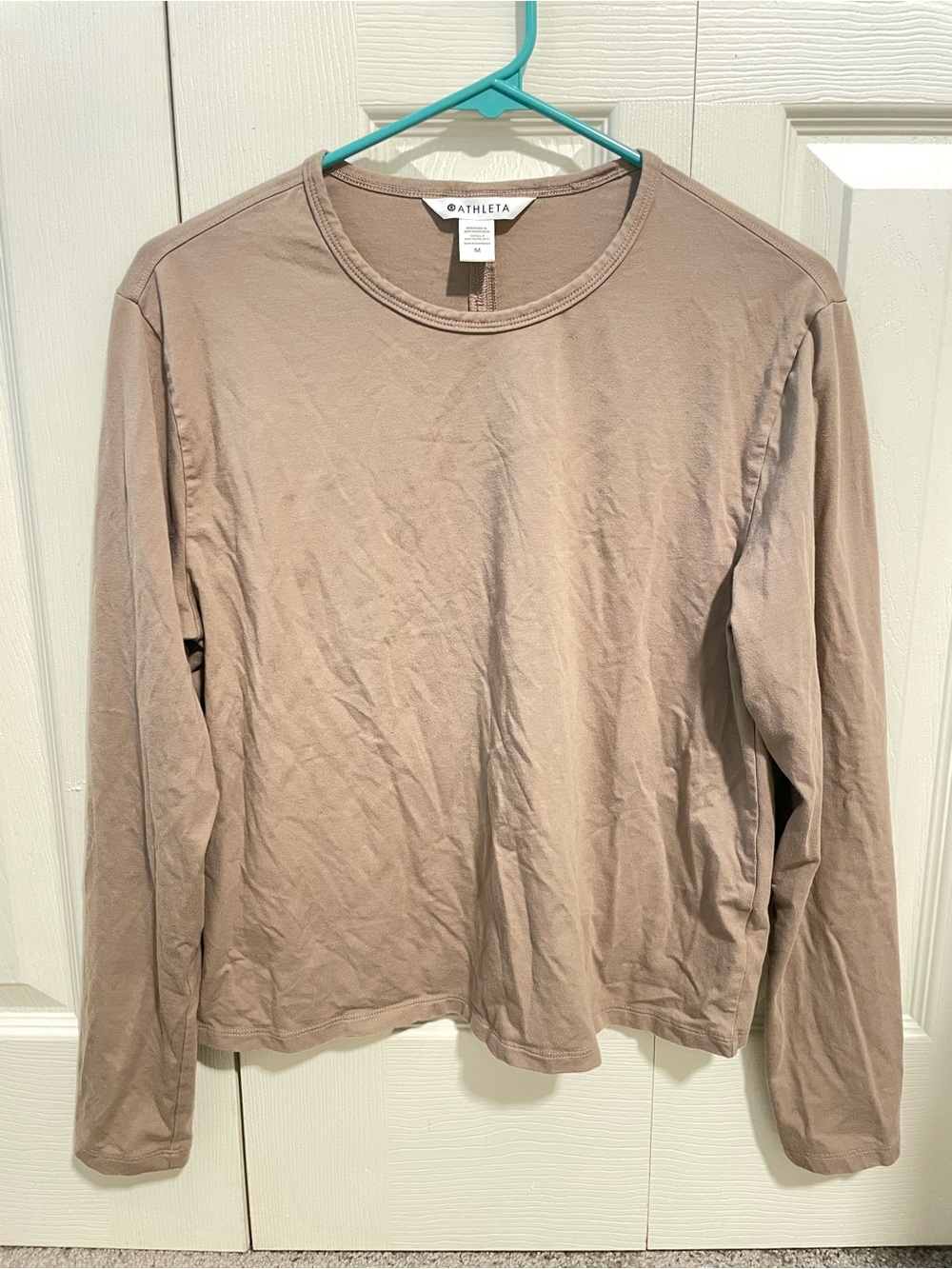 Athleta Crew Neck Long Sleeve Tee in Taupe Brown